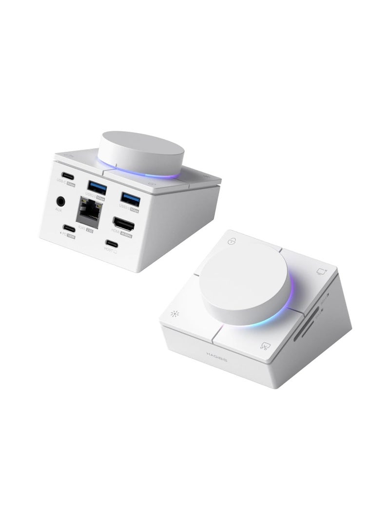Hagibis Knob USB C Hub with Shortcut Buttons RGB TypeC Docking Station with 4K60Hz HDMI 100W PD 5Gbps USBC 2 USB30 25G RJ45 AUX SD30 Micro SD30 for MacBook iPad Pro Laptop White 25G - Image 2