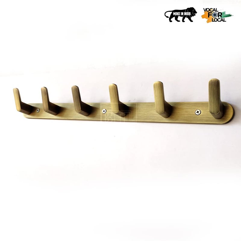 BTL 6 Peg Clothes Hanger for Wall Behind Door Antique Brass Finish Pack of 1 Piece BHK1R6AB - Image 2