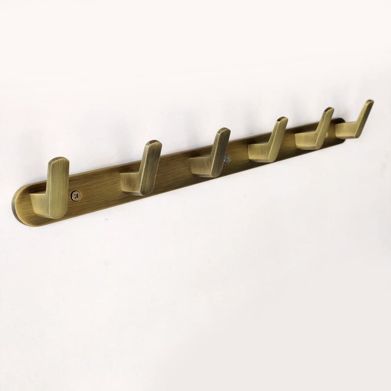 BTL 6 Peg Clothes Hanger for Wall Behind Door Antique Brass Finish Pack of 1 Piece BHK1R6AB - Image 1