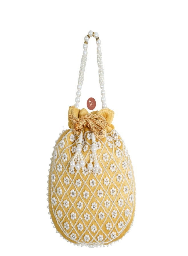 IGH Women’s Beaded Pearl Potli Bag - Traditional Silk Bridal Pouch for Weddings, Parties, Return Gifts & Festive Wear (Cream) - Image 4