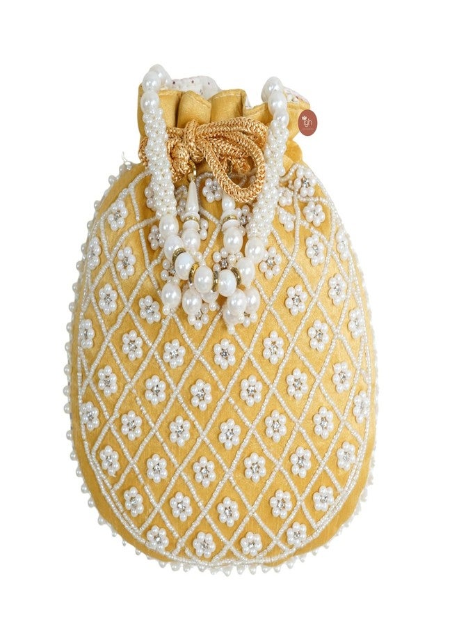 IGH Women’s Beaded Pearl Potli Bag - Traditional Silk Bridal Pouch for Weddings, Parties, Return Gifts & Festive Wear (Cream) - Image 1