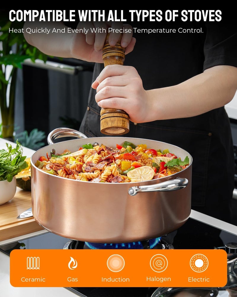 BEZIA Large 12 Quart Nonstick Cooking Pot with Lid, Induction Stock Pot, Soup Pot for All Stovetops, Non-toxic and Oven Safe, PFOA PFAS Free, Golden - Image 5