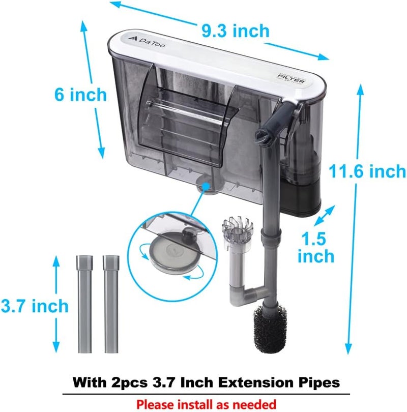 DATOO Aquarium Hang On Filter Small Fish Tank Hanging Filter Power Waterfall Filtration System for 20 to 30 Gallon Aquariums - Image 1