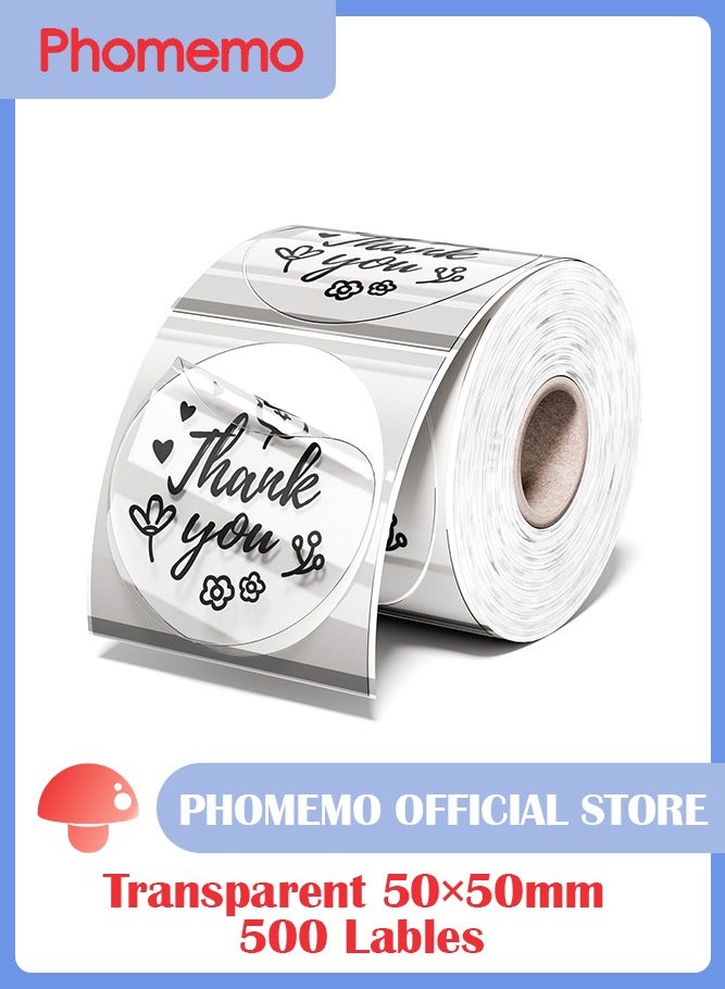 فوميمو ملصقات دائرية - ملصق حراري شفاف دائري 2 انش لملصق الباركود، تصميم شعار يمكنك تركيبه بنفسك، للاعمال الصغيرة، متوافق مع معظم طابعات ملصقات الشحن، 500 قطعة/لفة - Image 1