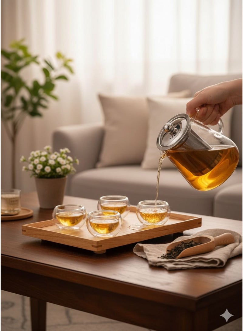 1Chase 7 Piece TeaPot and Cup Set - 950 ML Borosilicate Glass Conical Shape Teapot and 6 Pcs 50 ML Double Wall Glass Tea Cup, Gift Set - Image 2