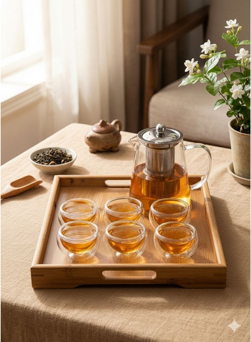 1Chase 7 Piece TeaPot and Cup Set - 950 ML Borosilicate Glass Conical Shape Teapot and 6 Pcs 50 ML Double Wall Glass Tea Cup, Gift Set - Image 1