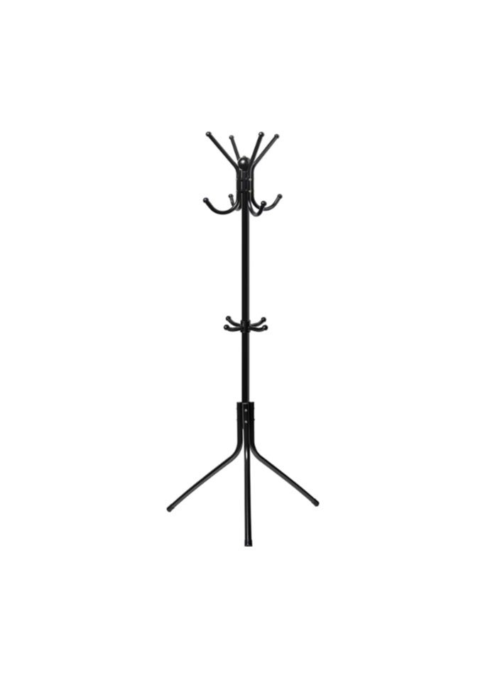 Generic Free Standing Metal Coat Rack – 12 Hooks for Coats, Hats, Purses, Scarves, and More – Elegant Black Finish with Ornamental Top Ball  - Image 1