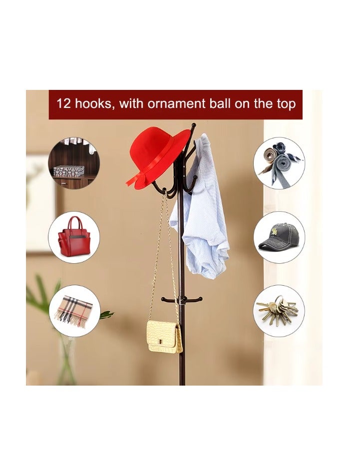 Generic Free Standing Metal Coat Rack – 12 Hooks for Coats, Hats, Purses, Scarves, and More – Elegant Black Finish with Ornamental Top Ball  - Image 3
