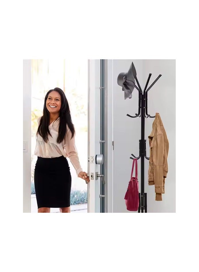 Generic Free Standing Metal Coat Rack – 12 Hooks for Coats, Hats, Purses, Scarves, and More – Elegant Black Finish with Ornamental Top Ball  - Image 2