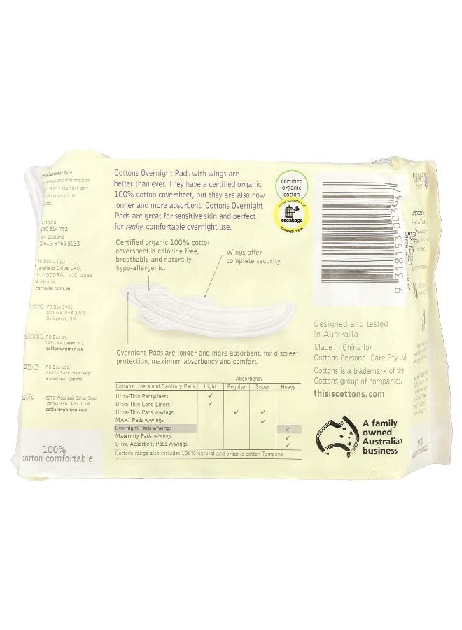 Cottons, Organic, Overnight Pads with Wings, Heavy, Unscented, 10 Pads - Image 2