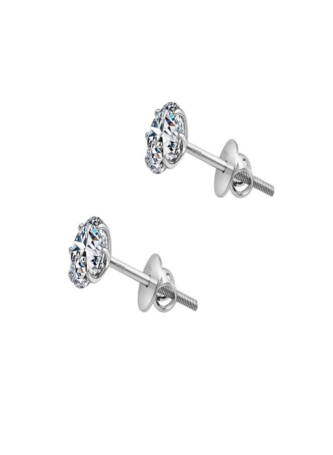 HIGHSPARK 925 Silver Solitaire Screwback Stud Earrings | 92.5 Sterling Silver & Round Brilliant Cubic Zirconia Tops for Men Women | Silver 4mm - Image 1