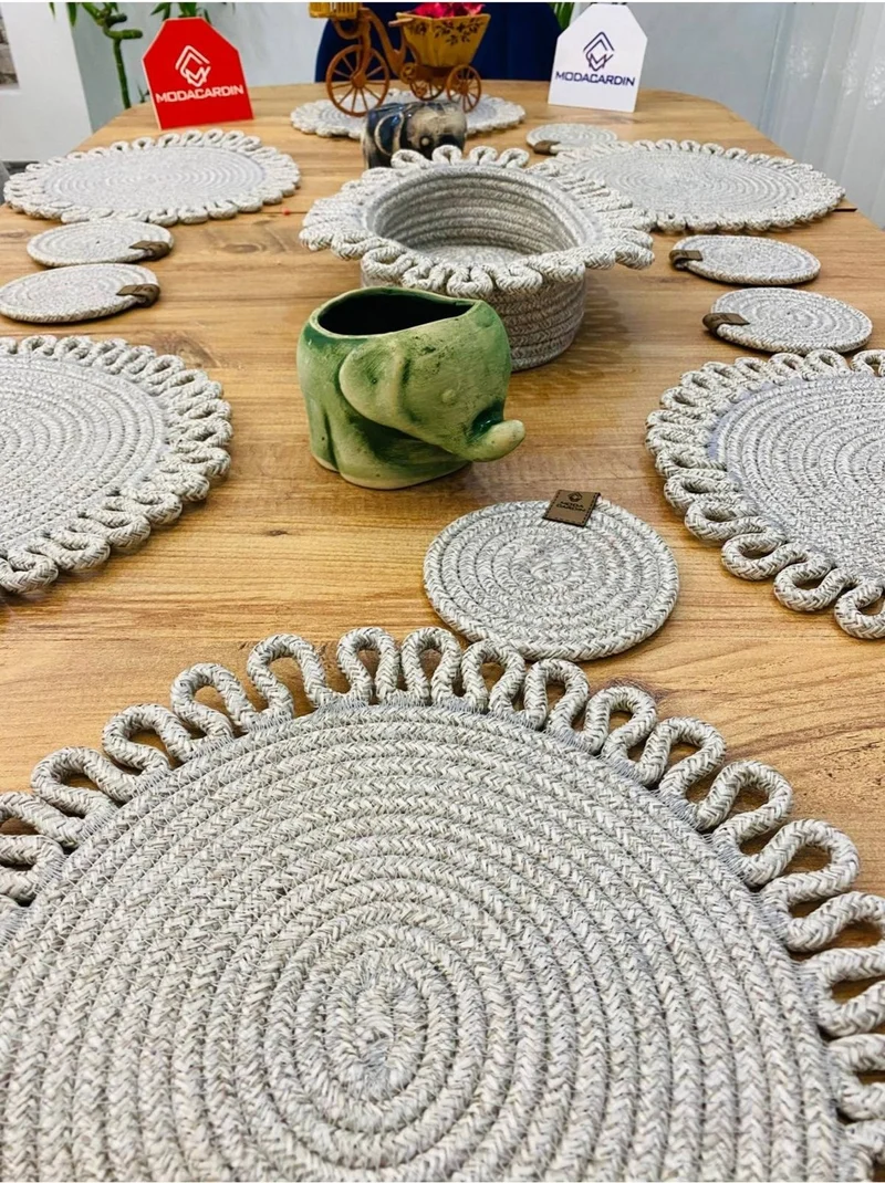 بدز ديري BDZ Leather Wicker Jute Presentation Plate Mat American Service Coaster and Basket 13 Pieces