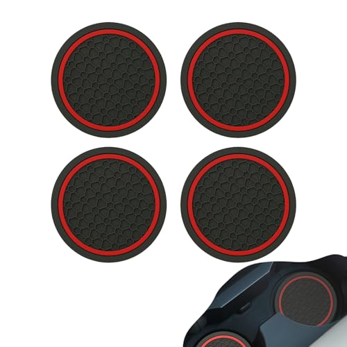 EKUWU 4 PCS Car Cup Holder Coasters NonSlip Insert Car Cup Coasters Waterproof Vehicle Water Bottle Pads Automotive Interior Accessories Universal for Vehicles Trucks SVUs Black Red - Image 1