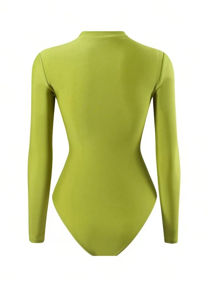 Burkini, swimwear for Muslim women, elegant full-coverage modest swimwear, holiday style swimsuit. Front zip long-sleeve one-piece swimsuit + high-waisted pants + floral print tie cover-up skirt. Slim-fit cut, premium color matching, high elasticity polyester, quick-drying & sun protection, multiple sizes available. Essential set for beach vacation / swimming and surfing, Size M - Image 4