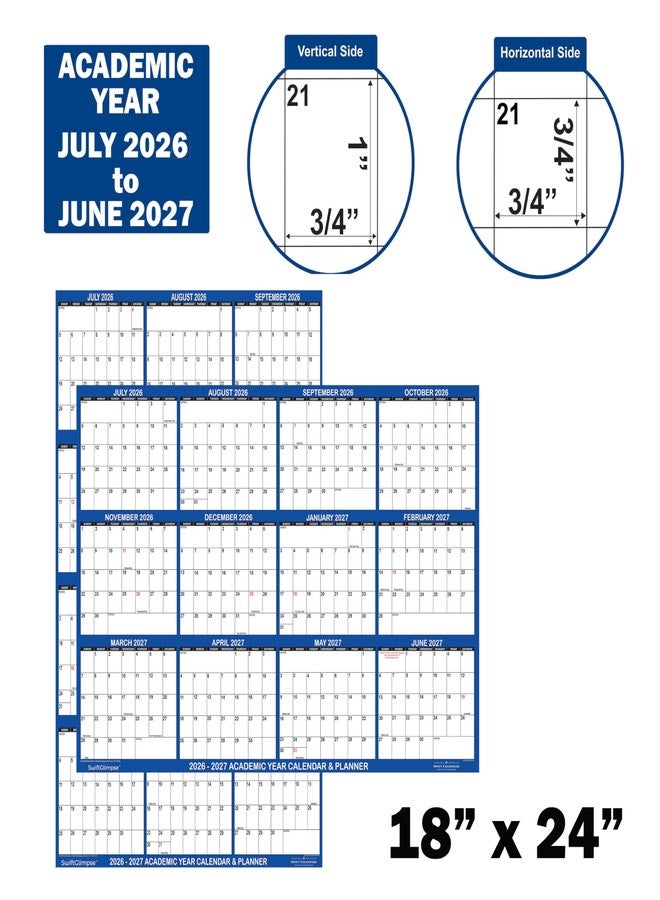 Swiftmaps 18x24 SwiftGlimpse 2026-2027 Academic Wall Calendar Dry Erase Erasable, Large, Wet & Dry Erase Laminated, Reversible, Yearly Planner JULY 2026 to JUNE 2027 ONLY - Image 4