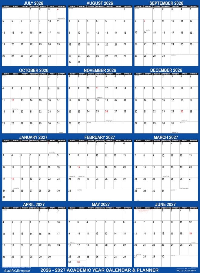Swiftmaps 18x24 SwiftGlimpse 2026-2027 Academic Wall Calendar Dry Erase Erasable, Large, Wet & Dry Erase Laminated, Reversible, Yearly Planner JULY 2026 to JUNE 2027 ONLY - Image 3