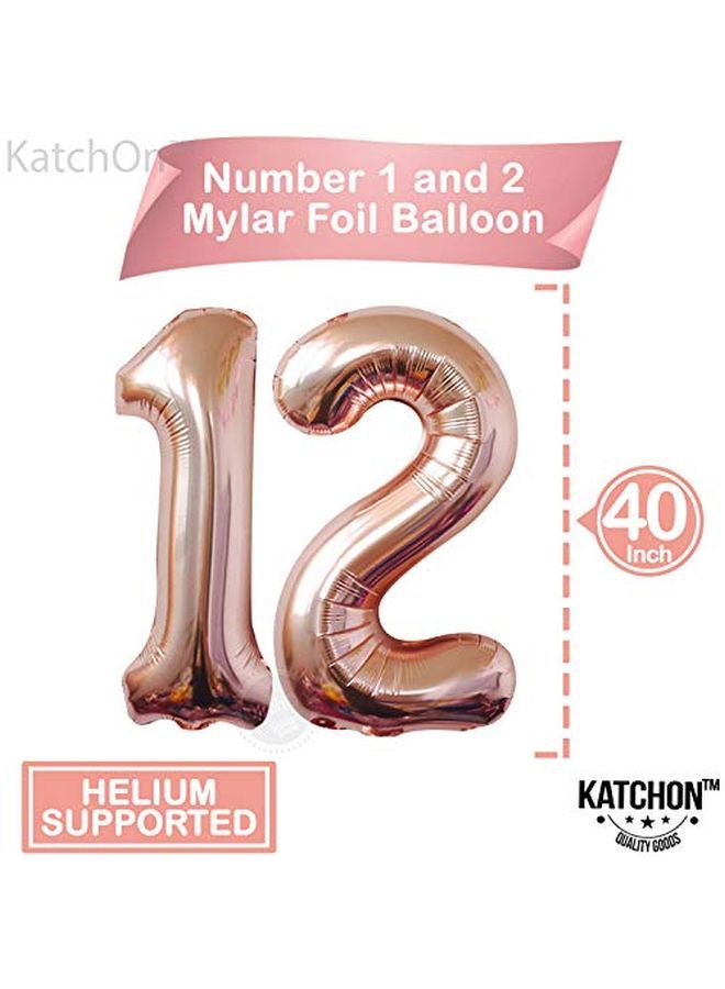 KATCHON Large Rose Gold 12 Birthday Balloon Huge 40 Inch | Number 12 Birthday Balloon With Rose Gold Confetti Balloons | Happy 12Th Birthday Decorations For Girls | 12 Year Old Birthday Party Decorations - Image 4