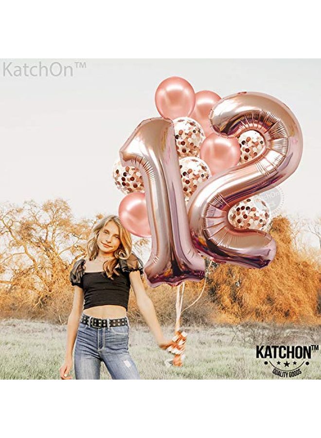KATCHON Large Rose Gold 12 Birthday Balloon Huge 40 Inch | Number 12 Birthday Balloon With Rose Gold Confetti Balloons | Happy 12Th Birthday Decorations For Girls | 12 Year Old Birthday Party Decorations - Image 3