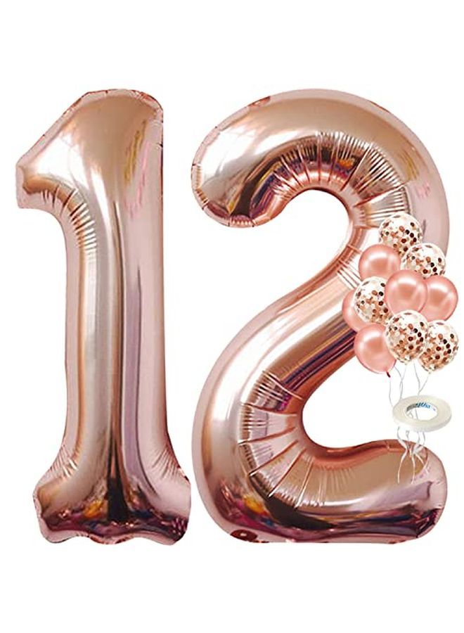 KATCHON Large Rose Gold 12 Birthday Balloon Huge 40 Inch | Number 12 Birthday Balloon With Rose Gold Confetti Balloons | Happy 12Th Birthday Decorations For Girls | 12 Year Old Birthday Party Decorations - Image 1