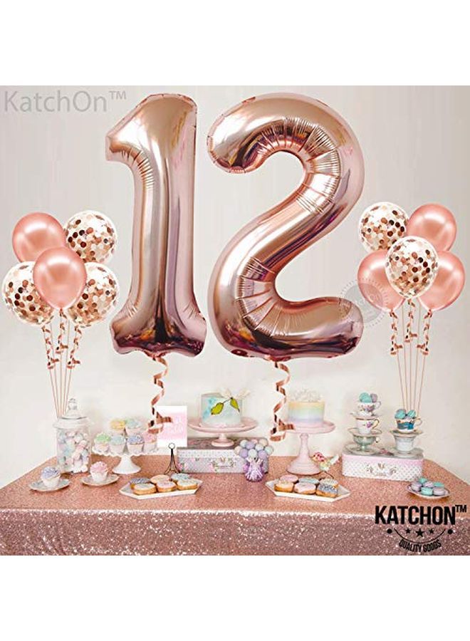 KATCHON Large Rose Gold 12 Birthday Balloon Huge 40 Inch | Number 12 Birthday Balloon With Rose Gold Confetti Balloons | Happy 12Th Birthday Decorations For Girls | 12 Year Old Birthday Party Decorations - Image 2