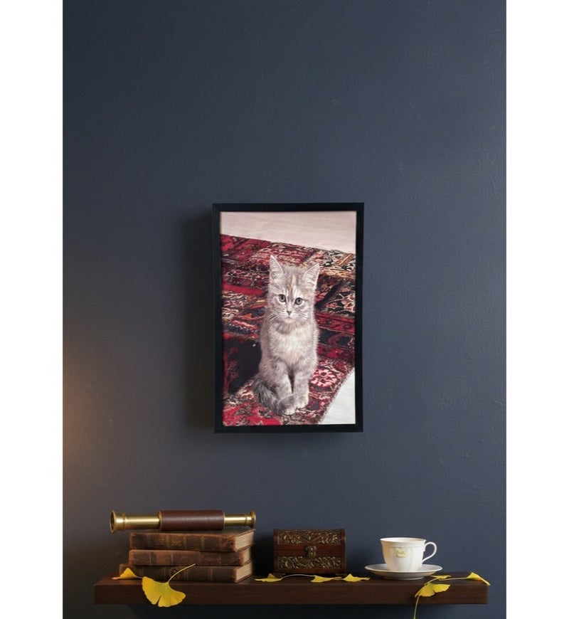 Gray Kitten on Persian Rug Wall Art Frame – Adorable Tabby Kitten on Red Oriental Carpet | Premium Framed Canvas | 60 × 40 cm (Vertical) - Image 2