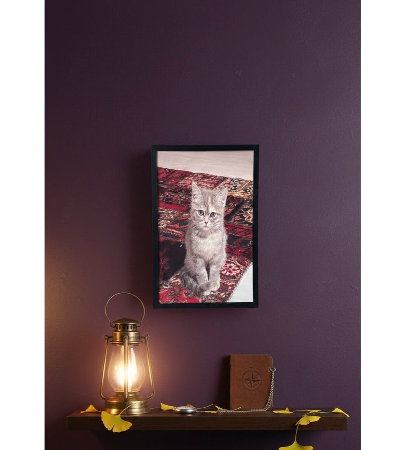 Gray Kitten on Persian Rug Wall Art Frame – Adorable Tabby Kitten on Red Oriental Carpet | Premium Framed Canvas | 60 × 40 cm (Vertical) - Image 3