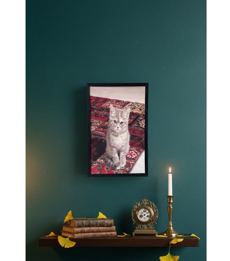 Gray Kitten on Persian Rug Wall Art Frame – Adorable Tabby Kitten on Red Oriental Carpet | Premium Framed Canvas | 60 × 40 cm (Vertical) - Image 4
