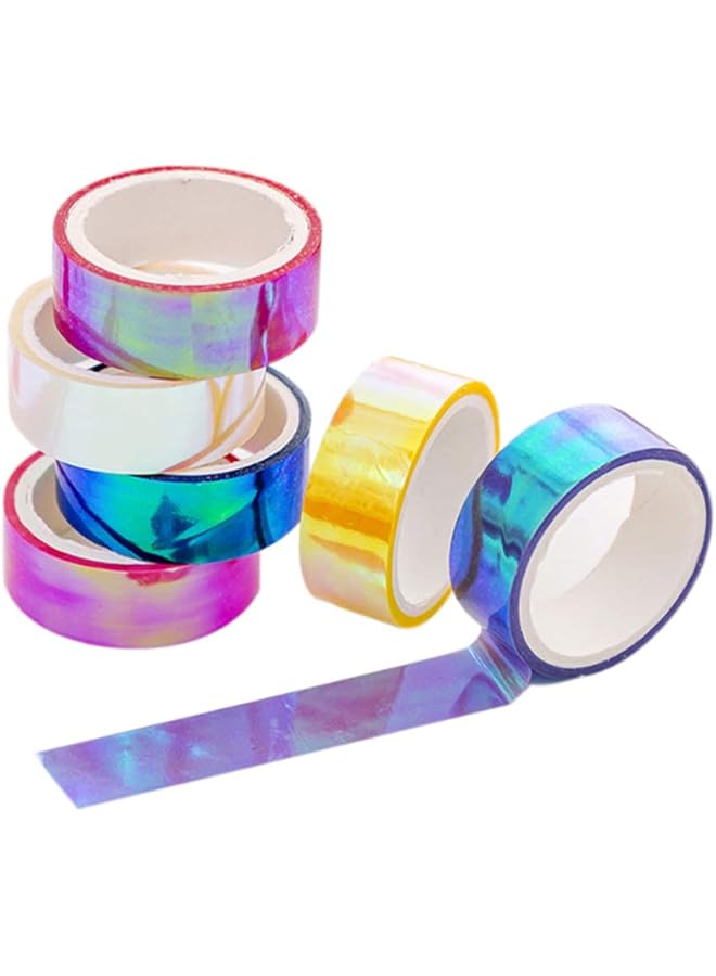 PROMASS promass Holographic Colored Masking Tape Set, 6 Rolls Rainbow Masking Tapes Translucent Labelling Tapes Decorative Waterproof Adhesive Iridescent Graphic Art Tape for Arts DIY Office Supplies  - Image 1