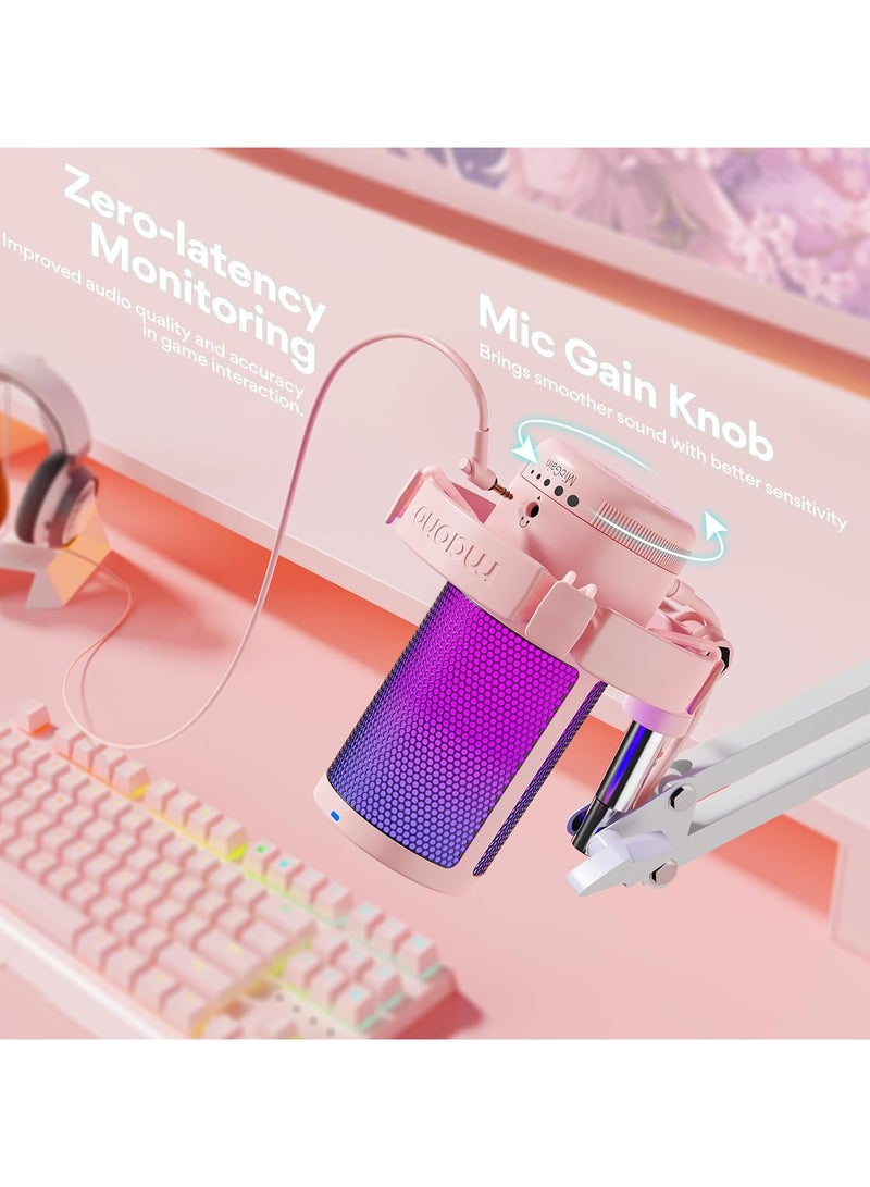 ماونو DM20 GamerWave Condenser USB Gaming RGB Microphone PINK - Image 3