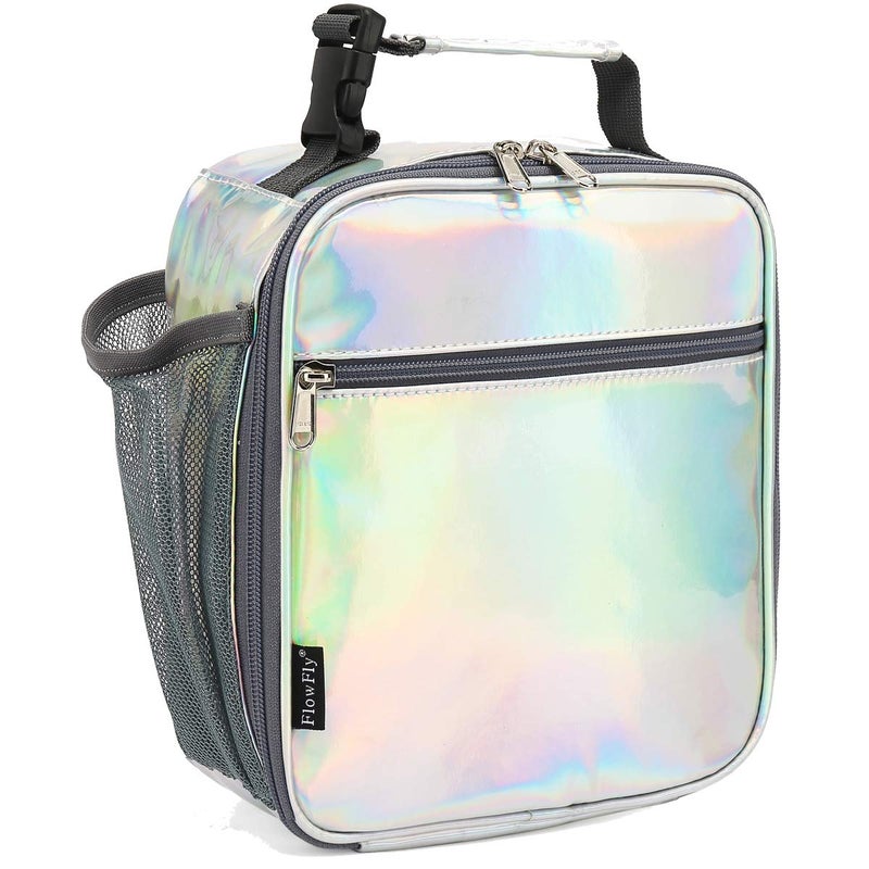 FlowFly Kids Lunch box Insulated Soft Bag Mini Cooler Back to School Thermal Meal Tote Kit for Girls BoysHolographic