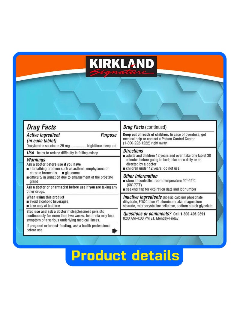 Kirkland Nighttime Sleep Aid (Doxylamine Succinate 25 Mg), 2 Bottles X 96 Tabs - Image 2
