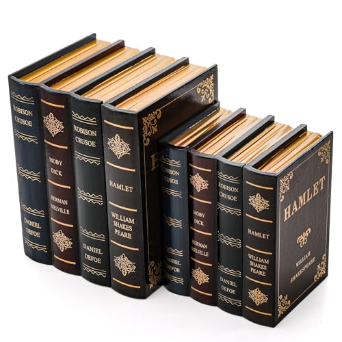 Tosnail 2 Pack Decorative Book Boxes Wooden Antique Bookshelf Decorations Vintage Book Storage Box Hamlet - Image 1