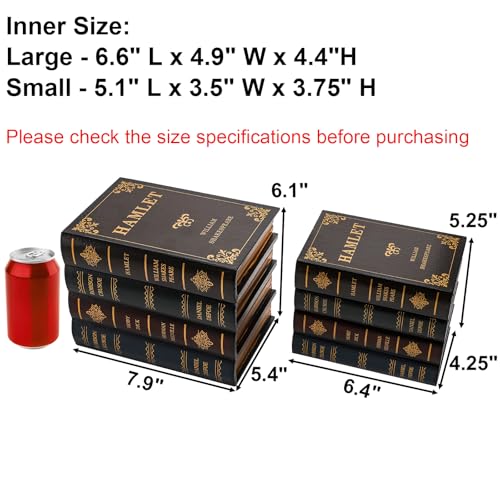 Tosnail 2 Pack Decorative Book Boxes Wooden Antique Bookshelf Decorations Vintage Book Storage Box Hamlet - Image 3