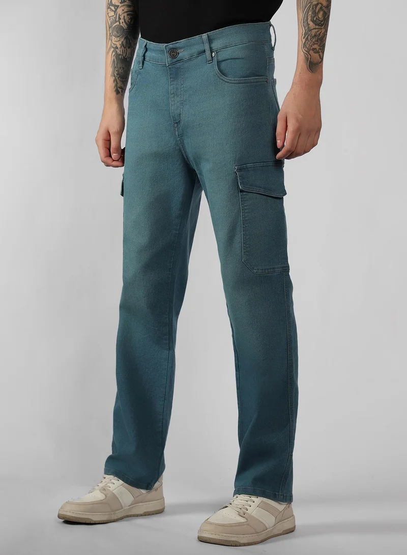 Dennis Lingo Men's Indigo Cotton Blend Solid Full Length Relaxed Fit Jeans