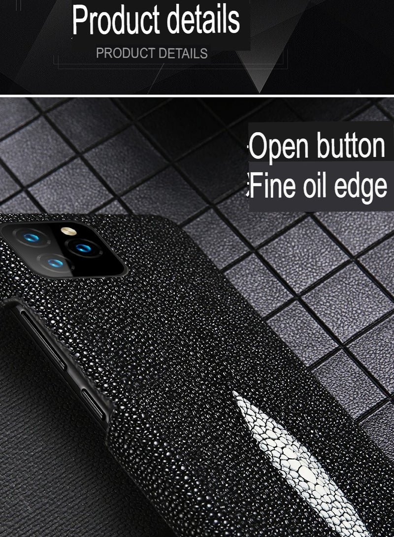 Pearl Fish Leather Case, Genuine Leather Anti Slip Shockproof Back Phone Cover, Lightweight And Durable Business Men Protective Case For Iphone 15, (1pc, Black)  - Image 2