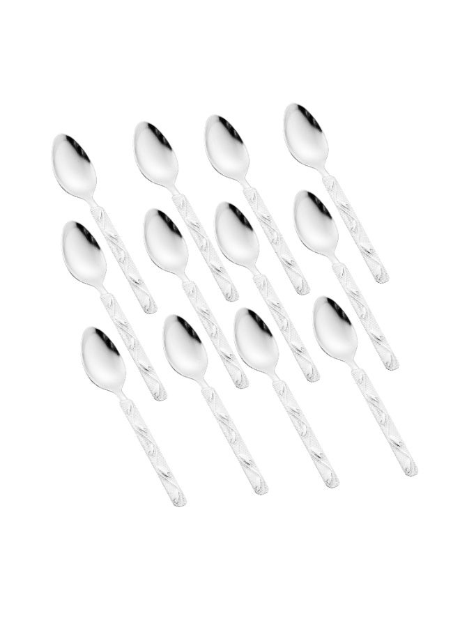 هيك طقم ملاعق حلى من الستانلس ستيل المقاوم للصدأ مكون من 12 قطعة فضي - Image 1