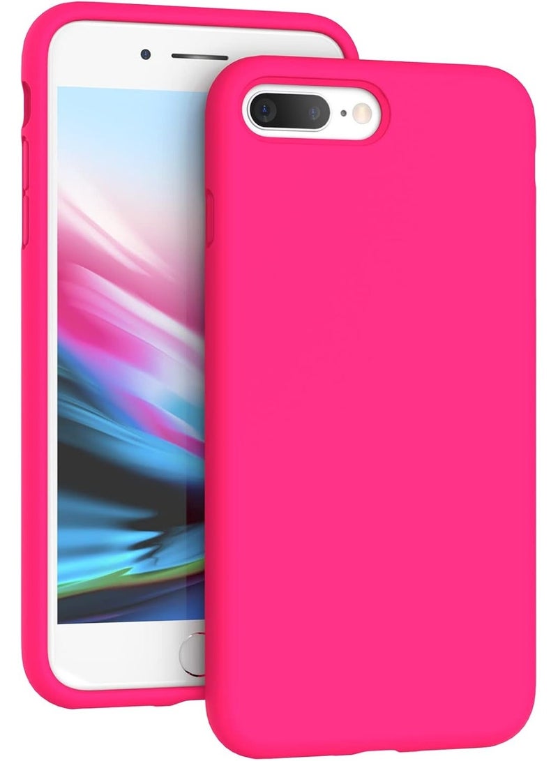 متوافق مع غطاء iPhone 8 Plus/iPhone 7 Plus (5.5 بوصة)، [حماية من السقوط] [مضاد للخدش] غطاء سيليكون سائل مقاوم للصدمات ومضاد لبصمات الأصابع مع بطانة من الألياف الدقيقة، (وردي فاقع) - Image 1