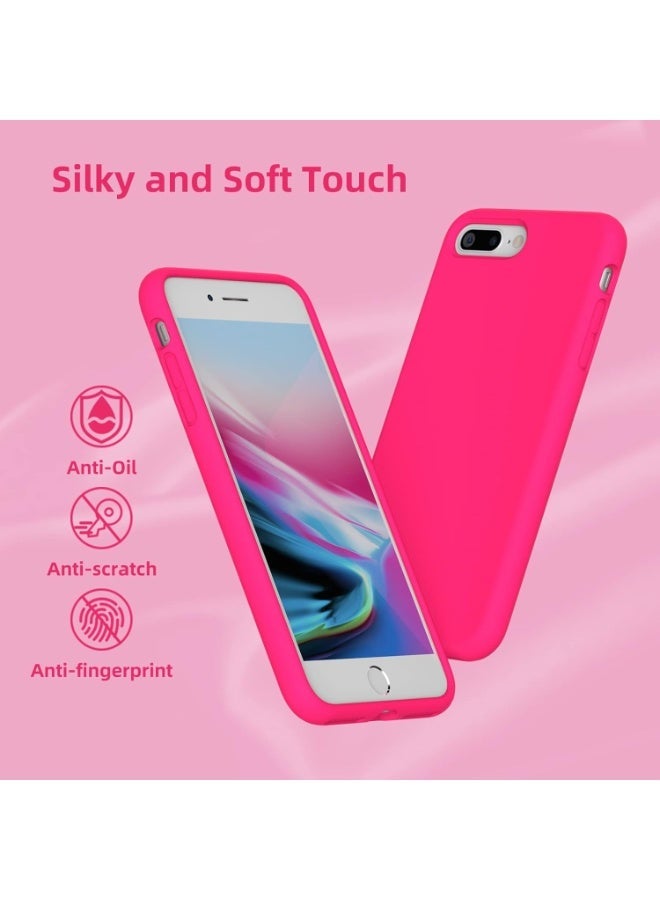 متوافق مع غطاء iPhone 8 Plus/iPhone 7 Plus (5.5 بوصة)، [حماية من السقوط] [مضاد للخدش] غطاء سيليكون سائل مقاوم للصدمات ومضاد لبصمات الأصابع مع بطانة من الألياف الدقيقة، (وردي فاقع) - Image 4