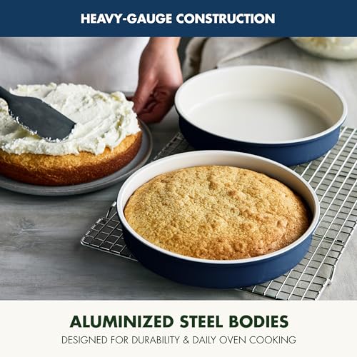 GreenPan Bakeware Set 7 Piece Nonstick Ceramic Gold Handle Baking Sheets Cake Pans Loaf Pan Muffin Tin Cooling Rack PFAS BPA Free Freezer to Oven Dish Bake Roast Ovenware Oxford Blue - Image 3