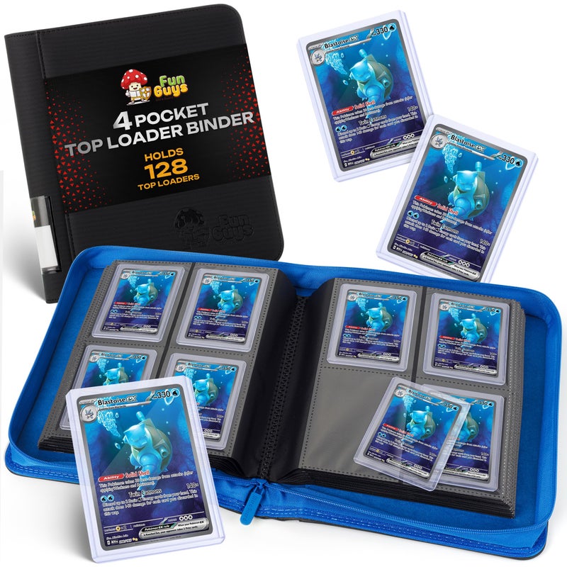 FunGuys Toploader Binder â€“ 4 Pocket Trading Card Binder for 128 Top Loaders, Pokemon Card Binder, MTG, Yugioh, Sports Cards, TCG Storage Album, Zipper Card Collector Folder - Image 1