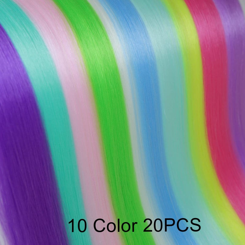 Ms Aloe 20 Pcs Glow in the Dark Hair Extensions Clip in Hair Extensions Colroful Luminous Hair Piece 22inch Straight Synthetic Hairpiece Highlights Clip in Hair Accessories for Women Girls Kids - Image 3