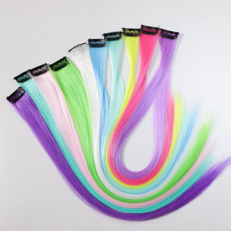 Ms Aloe 20 Pcs Glow in the Dark Hair Extensions Clip in Hair Extensions Colroful Luminous Hair Piece 22inch Straight Synthetic Hairpiece Highlights Clip in Hair Accessories for Women Girls Kids - Image 5
