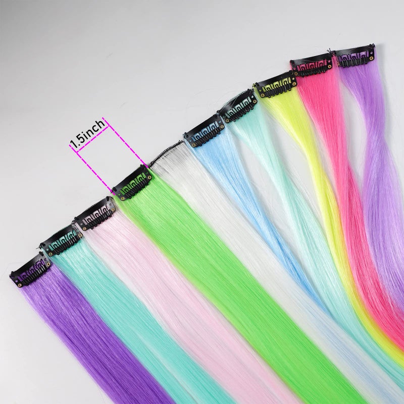 Ms Aloe 20 Pcs Glow in the Dark Hair Extensions Clip in Hair Extensions Colroful Luminous Hair Piece 22inch Straight Synthetic Hairpiece Highlights Clip in Hair Accessories for Women Girls Kids - Image 4