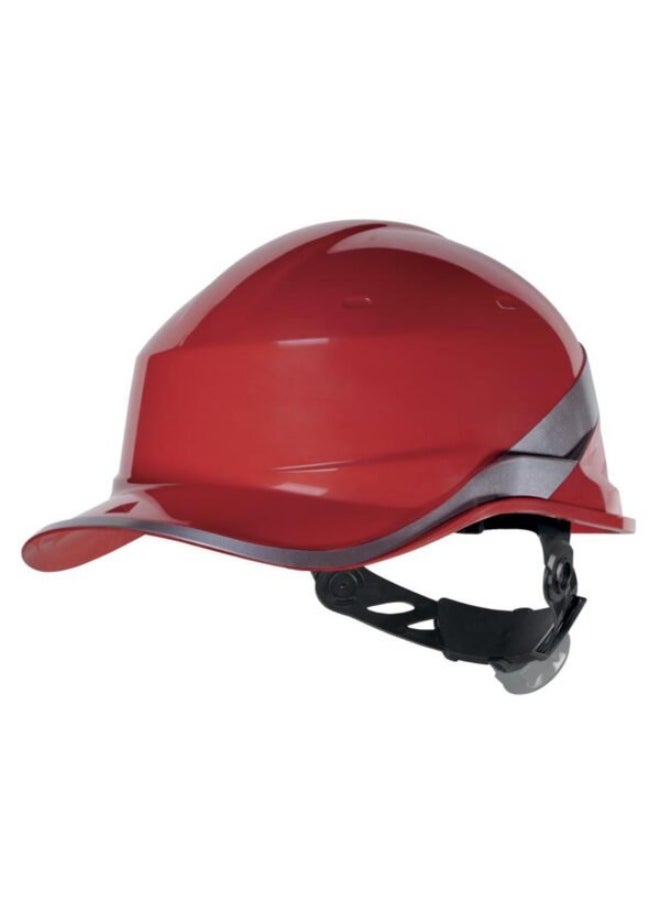 Deltaplus Diamond Safety Helmet with Reflective Strip for Construction & Outdoor Activities | Adjustable Chin Strap & Ratchet Type Adjustment | Lightweight, Comfortable & Durable Hard Hat | Red 