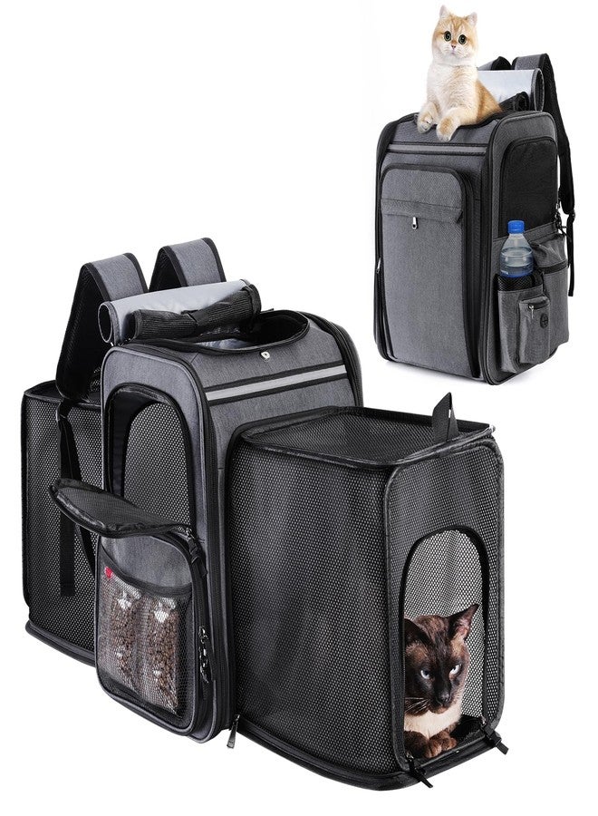 GROXKOX Cat Backpack Carrier,Double Side Expandable Cat Carrier Backpack,Dog Carrier Backpack for Medium Cats and Small Dogs,Puppies Up to 20 Lbs,Pets Carrier Backpack with Breathable Mesh(Grey) - Image 1