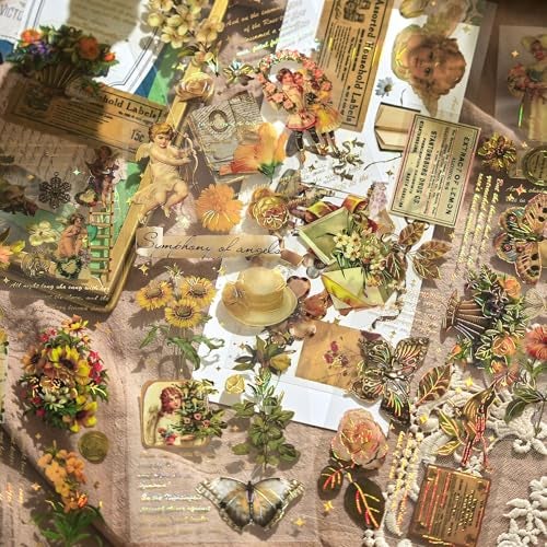 DEOXY Pack of 4 Sheet Design Mix Early Foam Stickers for Plastic Surface Morning Light Xiwei Series Three-Dimensional Laser Gilding European & American Retro Journal Material DIY Self Adhesive 8 cm - Image 4