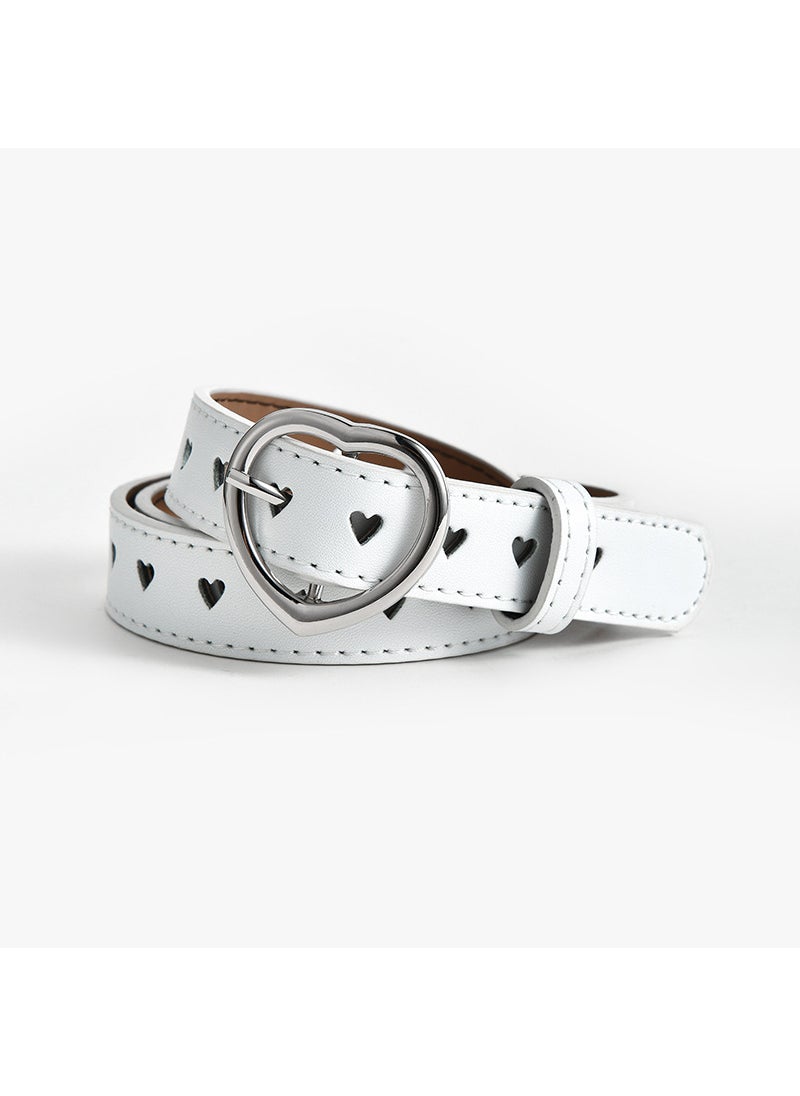 Generic - Childrens Short Size Love Buckle Decorative Fashion Womens Belt Full Holes Peach Heart Holes Jeans Belt Women White - Image 1