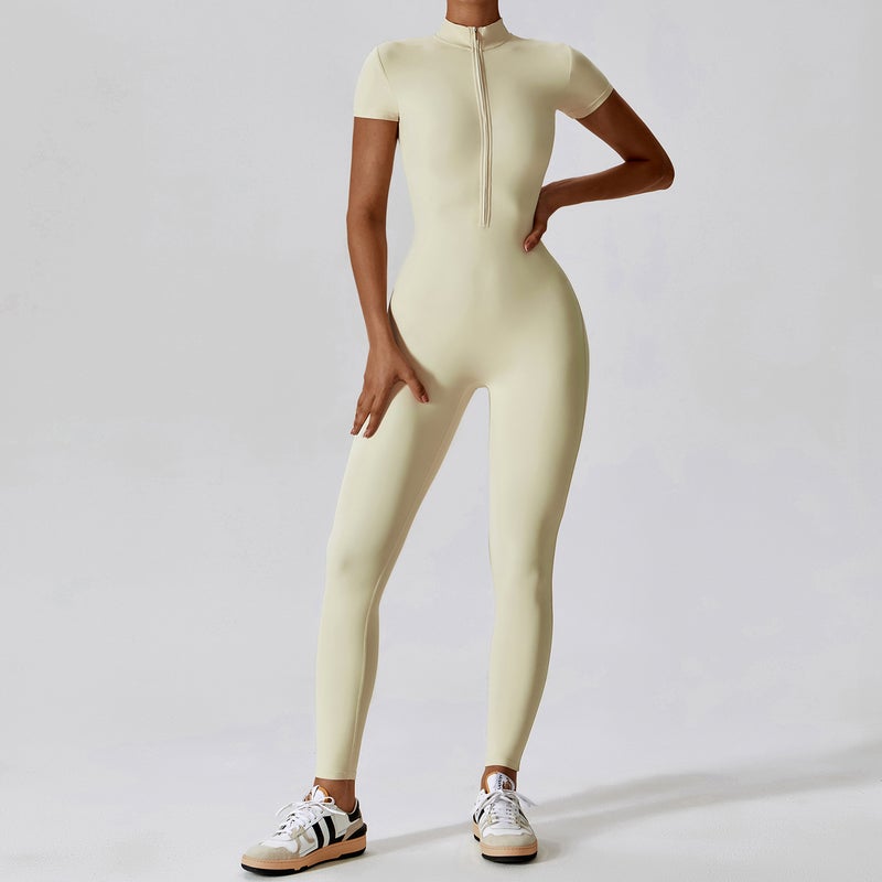 Zippered Short Sleeve Yoga Jumpsuit Women 8305 dark blue - Image 5