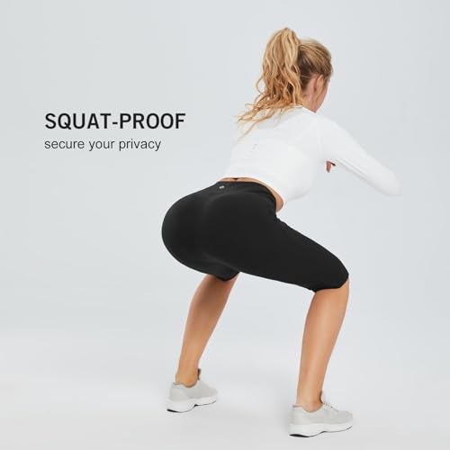 baleaf Capri Leggings for Women High Waisted Capri Pants with Pockets Knee Length Yoga Workout Casual Exercise Black XL - Image 5