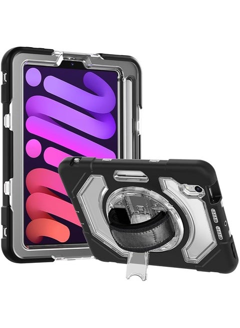 Rugged Shockproof Case Compatible with IPad Mini 7 (A17 Pro) 2024, Heavy Duty 3-Layers Design with Adjustable Hand Strap, Rotation Hidden Bracket u0026 Pen Slot